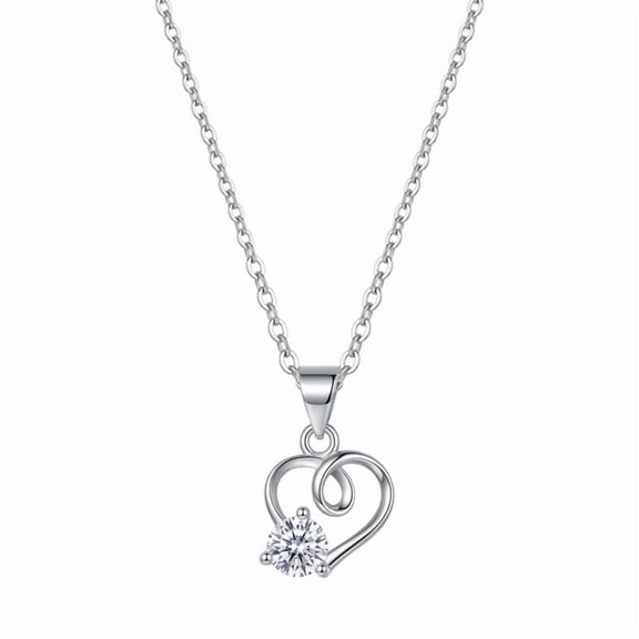 Novellea-Silver Heart Cubic Zirconia Pendant Necklace for Women, Elegant Open Heart Charm Necklace with Sparkling Stone, Gift for Wife friend