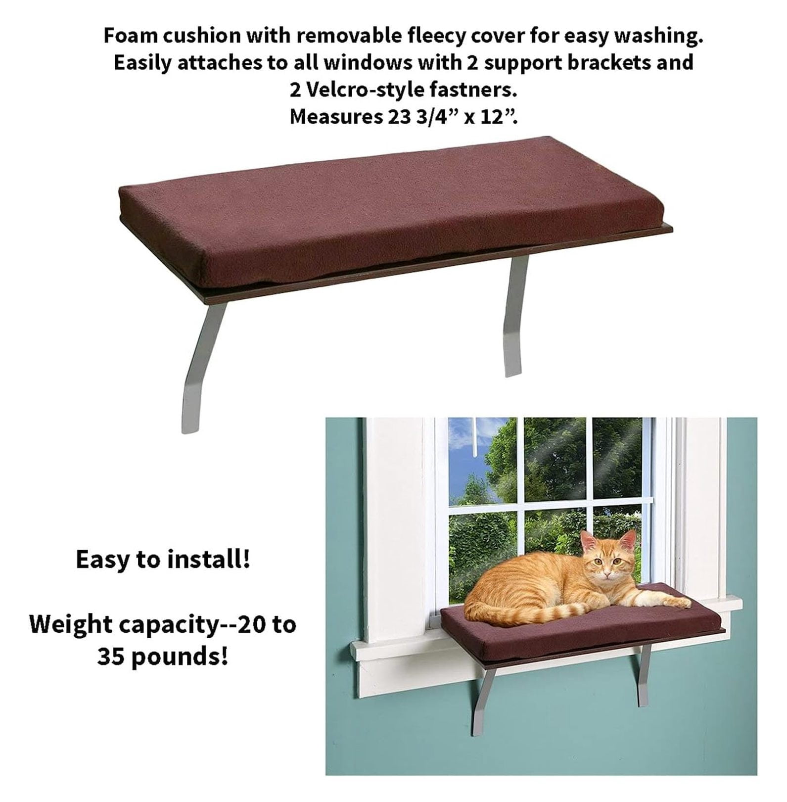 at Window Perch seat: Sunny Kitty Window Sill Shelf, with Fleece Foam Cushion & Washable Cover