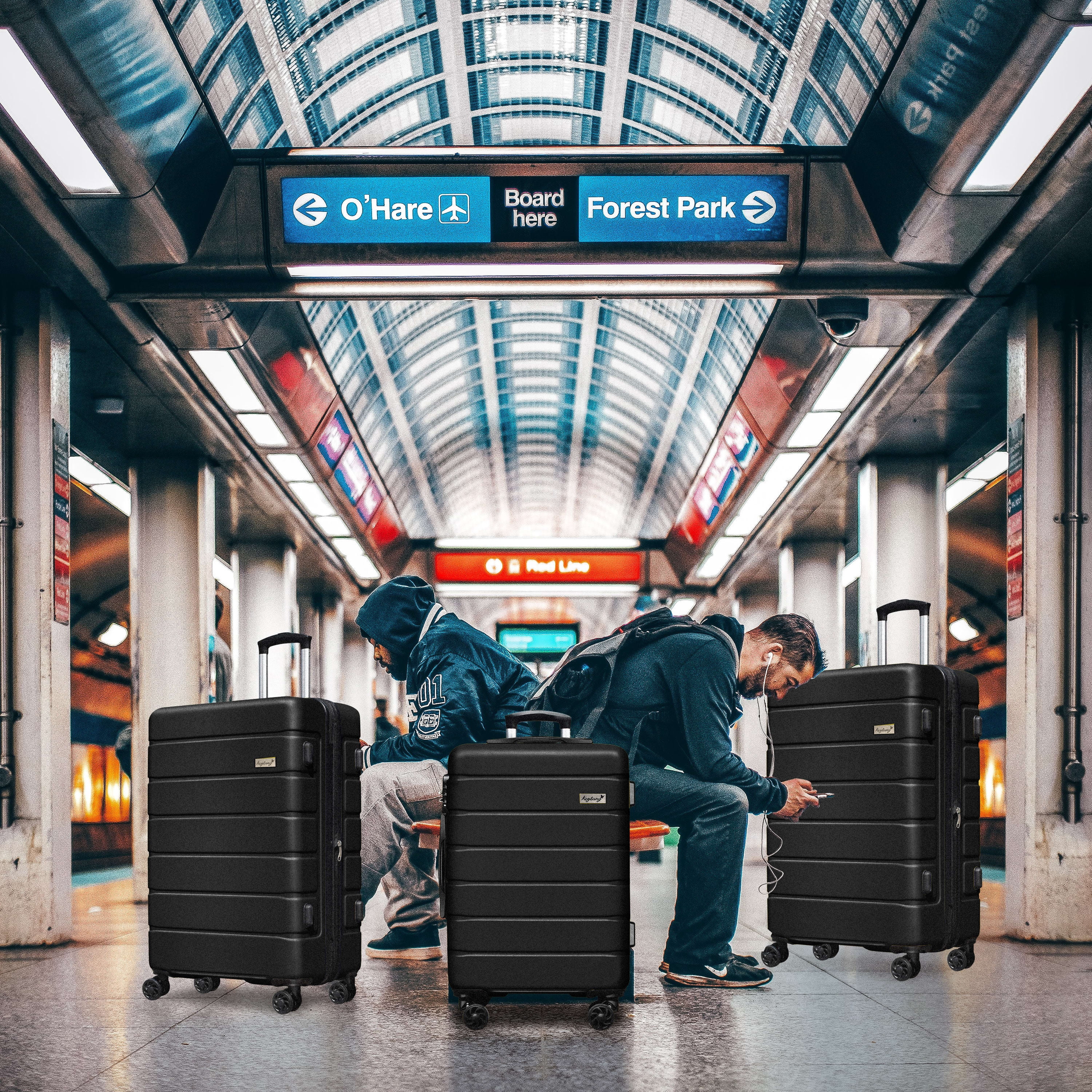 Keytang Lightweight Hardside Expandable Spinner Wheels Luggage Suitcase W/TSA Lock 3-Piece Set，Black