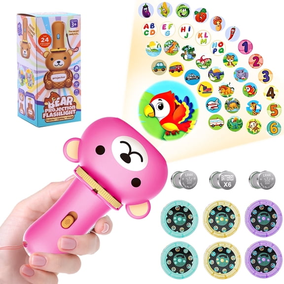 Kids Flashlight Color Projector , Include Dinosaurs, Vehicles, Animals, 26 Letter Educational Learning Projector Toys with 48 Patterns for Girls Boys Cognition Bedtime Education