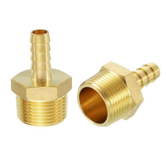 2 Pack Brass Hose Barb to NPT Male Adapter, 3/8" Barb x 3/4" NPT Male for Automotive, Fluid Transfer, Home Gardening, Water Treatment