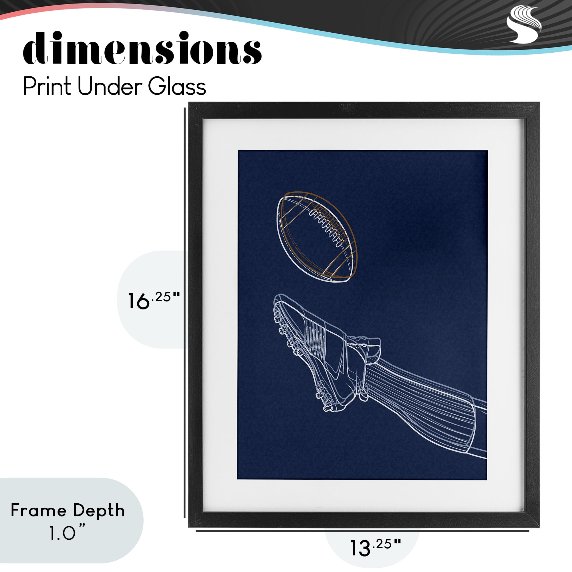 Stupell Industries Football Lines Contour Black Framed Print Under Glass, design by Marcus Prime