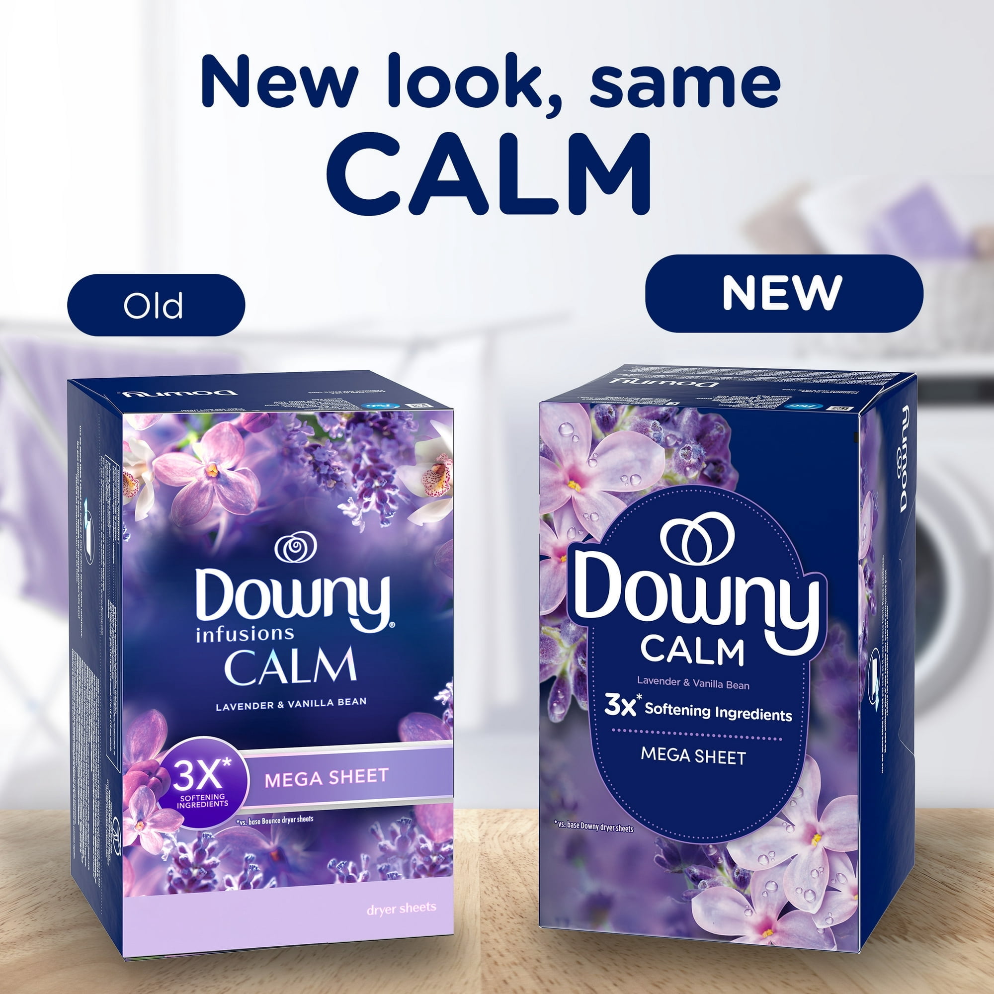 2 pack Downy Infusions Calm Mega Fabric Softener Dryer Sheets, Lavender and Vanilla Bean Scent, 130 Count