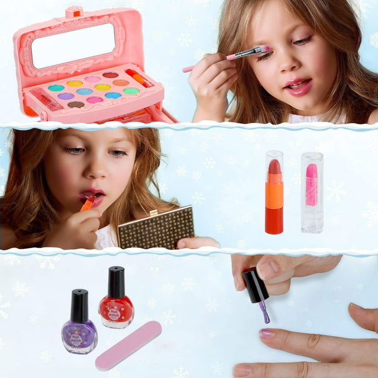 48Pcs Kids Makeup Kit for Girl, Washable Play Make Up Toys Set with Mirror,  Beauty Dress Up Set Toys for Age 3 4 5 6 7 8 9-12 Year Old Kids Toddlers