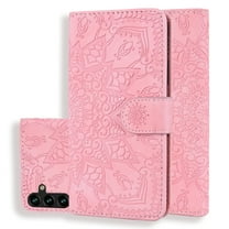 Dteck Magnetic Wallet Case for Samsung Galaxy A13 5G 2021,PU Leather Case Floral Pattern Embossed Purse Kickstand Flip Cover Card Holders Hand Strap for Samsung Galaxy A13 5G,Pink