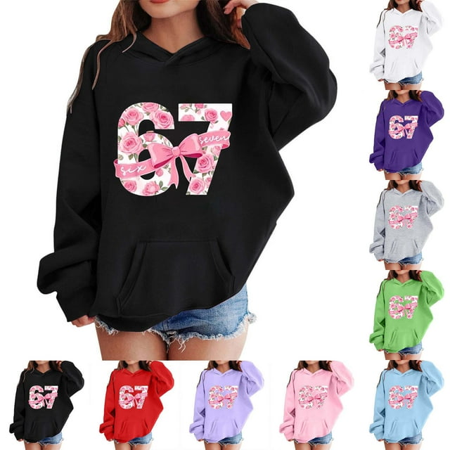 67 Niños con capucha Niñas 6 7 Meme Sudadera cómoda manga larga Suéteres divertidos 6 7 Número impreso Novedad manga larga con capucha Suéter de moda cómodo once once hoodie (blanco,4-5 años)