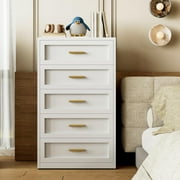 Elegant Metal 5-Drawer Dresser for Bedroom, Clothes Storaeg Drawer Chest for Closet, Farmhouse Dressers & Chests of Drawer with 5 Large Drawers,White
