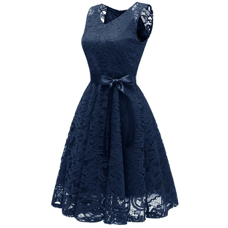 SWSMCLT Women's Lace Dress Semi Formal Cocktail Sleeveless Dresses V Neck Evening  Gown Navy 18W - Walmart.com