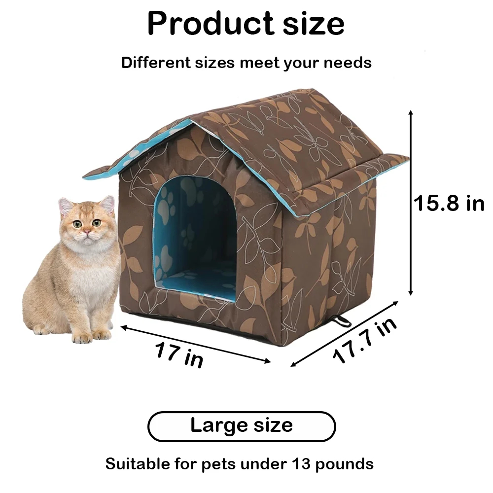 Bevtee Outdoor Cat House, Foldable Cat Bed Cave for Dog Puppy, Weatherproof, Waterproof, Brown, Large