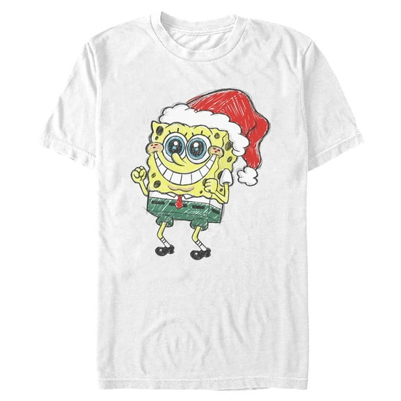 Mens SpongeBob SquarePants Excited Santa Sketch T Shirt