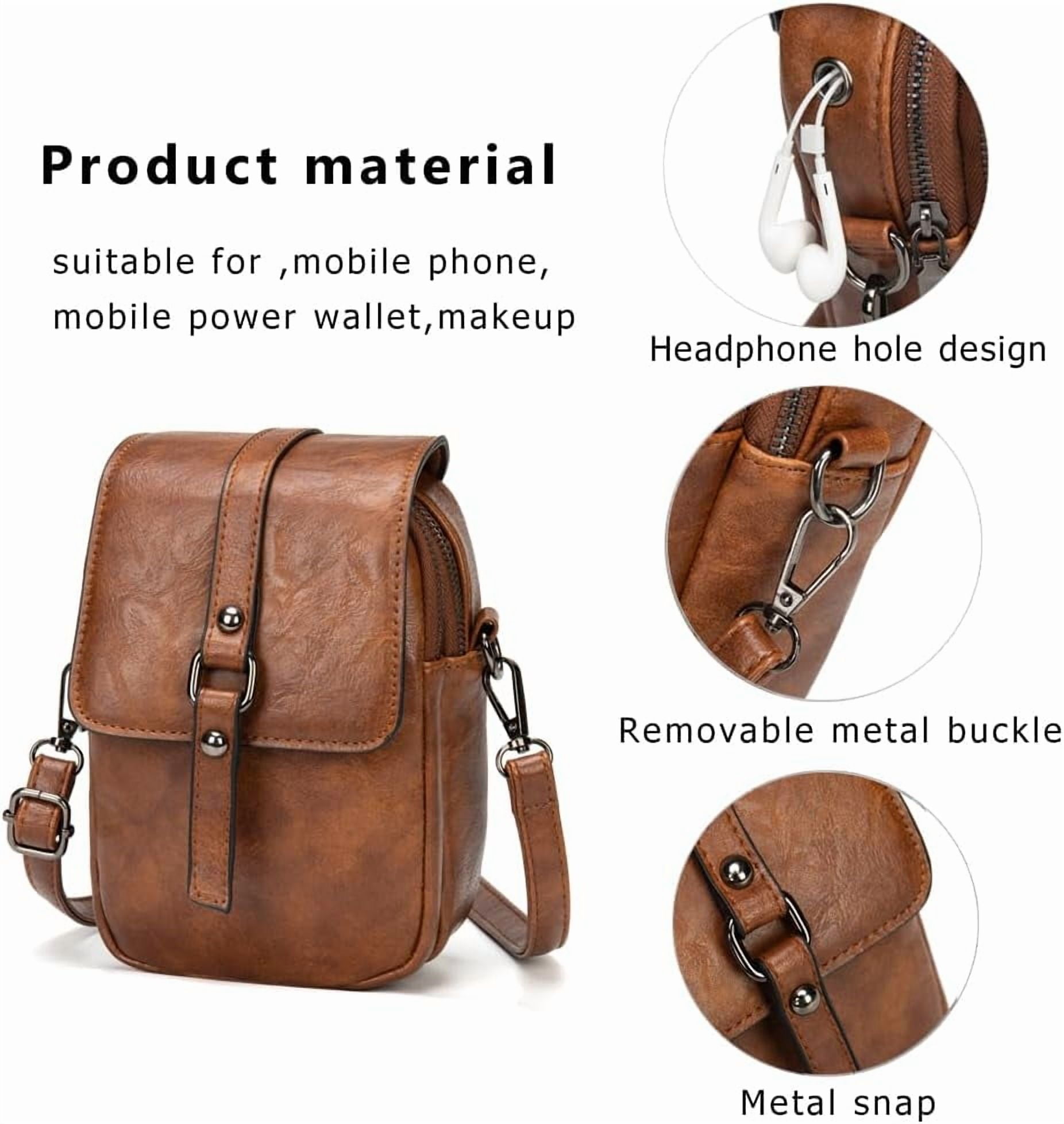 Kwuty Vintage Crossbody Phone Bag for Women, Small PU Leather Shoulder Purse and Handbag with Tassel&Rivet Decoration