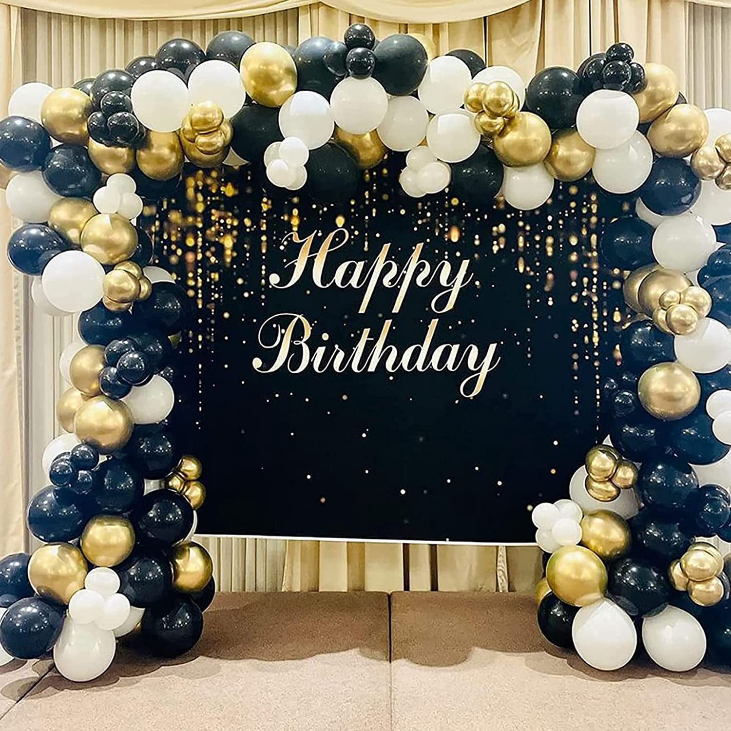 KIRIKOU 138pcs Black Gold and White Balloon Garland Arch Kit 18" 12" 10" 5" Chrome Metallic Confetti Pastel Latex Balloons for Birthday Wedding Baby Shower Party Decors