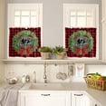 thumbnail image 2 of Kitchen Curtains and Valance Set of 2 - Christmas Red and Black Plaid Wreath Red Bow Curtains Semi Sheer Curtains for Living Room - Rod Pocket Valances for Windows (27.5"x24"), 2 of 5