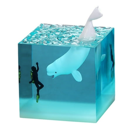 

Cube Ocean Whales Diver Decoration Gift Whale Epoxy Night Light Home Decoration A