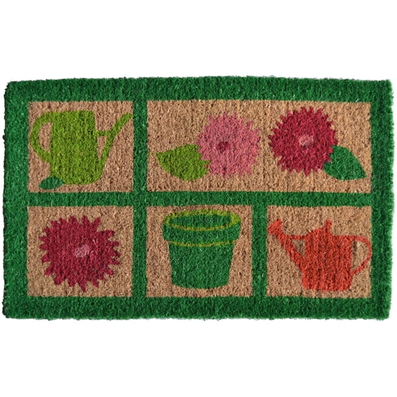Imports Decor Inc 30" Green and Pink Rectangular Garden Tools Basic Coir Door Mat