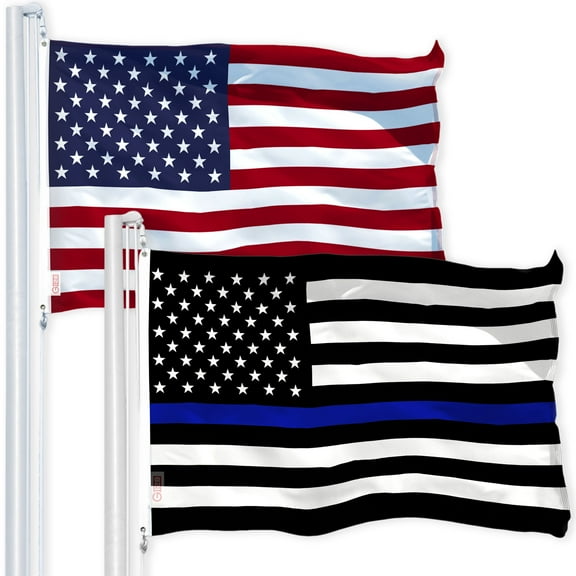 G128 - 3'x5' USA America Flag 150D Polyester & 3'x5' Thin Blue Line Flag 150D