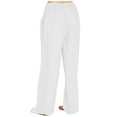 thumbnail image 3 of Aofany Pants for Women Flowy Casual Drawstring Waist Wide Leg Loose Cotton Linen Palazzo Pants with Pocket, 3 of 7
