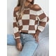 thumbnail image 2 of CORIRESHA Women's Autumn Casual Contrast Plaid Round Neck Long Sleeve Off-Shoulder Pullover Sweater, 2 of 3