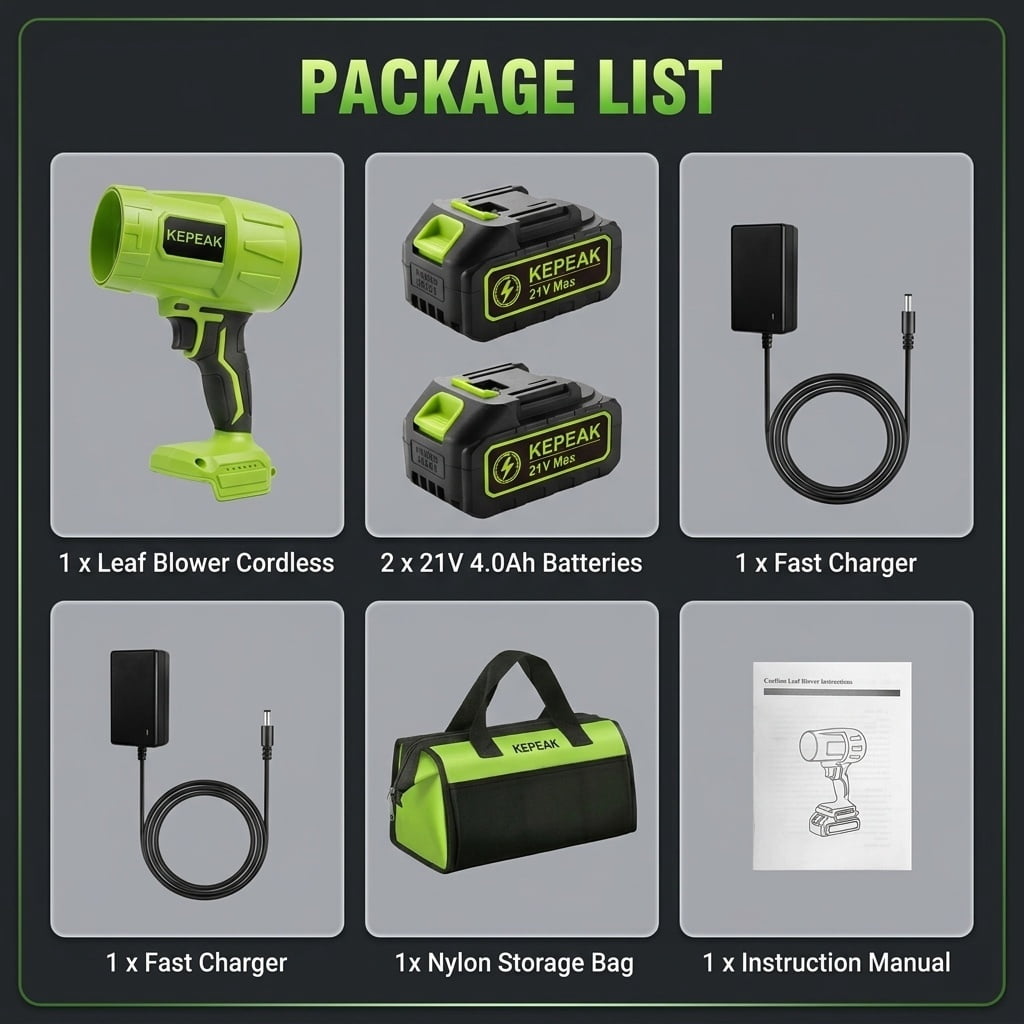 Leaf Blower Cordless, KEPEAK Brushed Electric Leaf Blower with 2 * 4.0Ah Battery, for Garden, Patio, Lawn Care, Gift for Men Dad Husband Fathers (Green)
