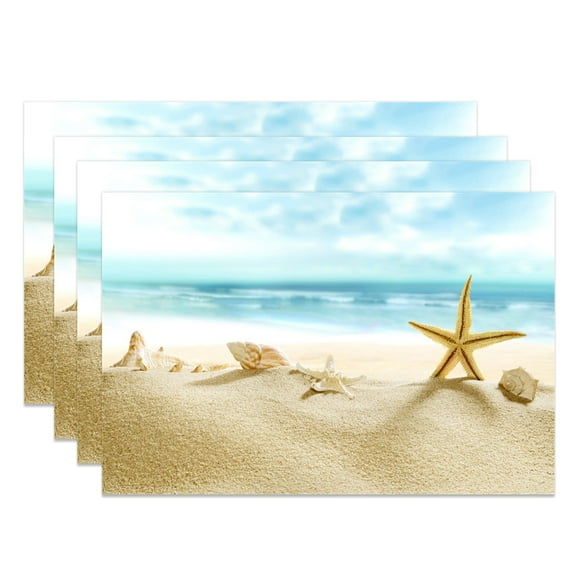 SUNOLIFE Beach Theme Placemats Ocean Nautical Table Mats Set of 4,Coastal Mats for Dining Table Decorations 12x18 inch