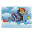 thumbnail image 1 of Dragon Cutting Board, Surreal Folk Tale Creature Spitting on Clouds Chinese Cartoon Art, Decorative Tempered Glass Cutting and Serving Board, Large Size, Sky Blue Orange Indigo, by Ambesonne, 1 of 1