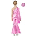 thumbnail image 2 of Haitryli Big Girls Disco Party Romper Dress Jumpsuit Halloween Costume Flare Bell Bottom Sparkle Dance Leotards Pink 12, 2 of 5
