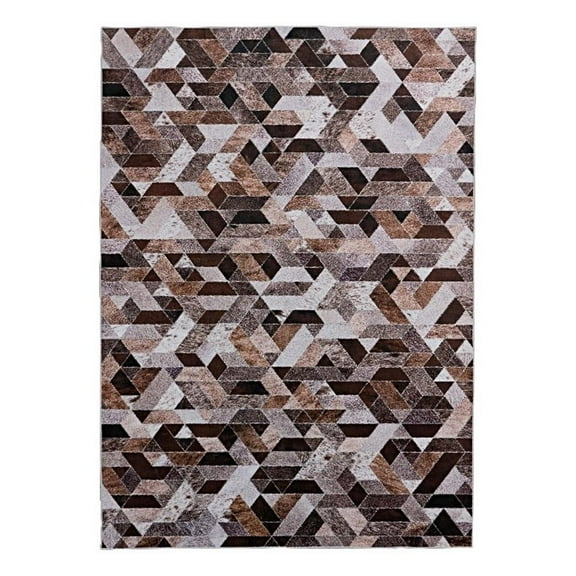 Bowery Hill Patchwork Polyester Faux Cowhide 5' X 7' Area Rug in Brown