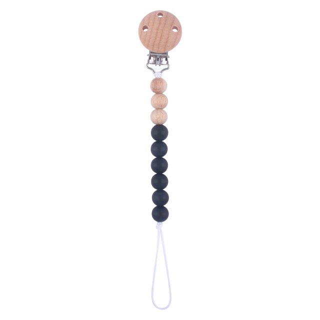 Productos para bebés Cadena para chupete con clip redondo de haya para apaciguar al bebé Perlas de silicona Perlas de haya anti-cadena