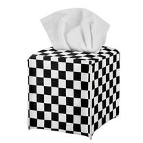 Psesaysky Tissue Box Holder - Square PU Leather Tissues Cube Box Cover Waterproof -Checkered Pattern Decorative Car Facial Tissue Holder on Table and Barthroom