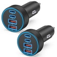 thumbnail image 1 of [Cargador de coche] JUNVANG, 90 W, 4 puertos, carga rápida USB C, paquete de 2, 1 of 7