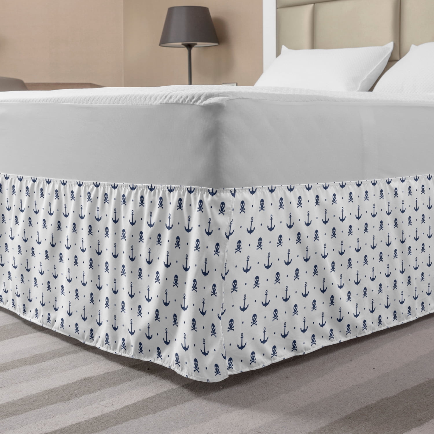 Anchor Bed Skirt, Anchors and Skulls Crossed Bones Dots Pirate Horror ...