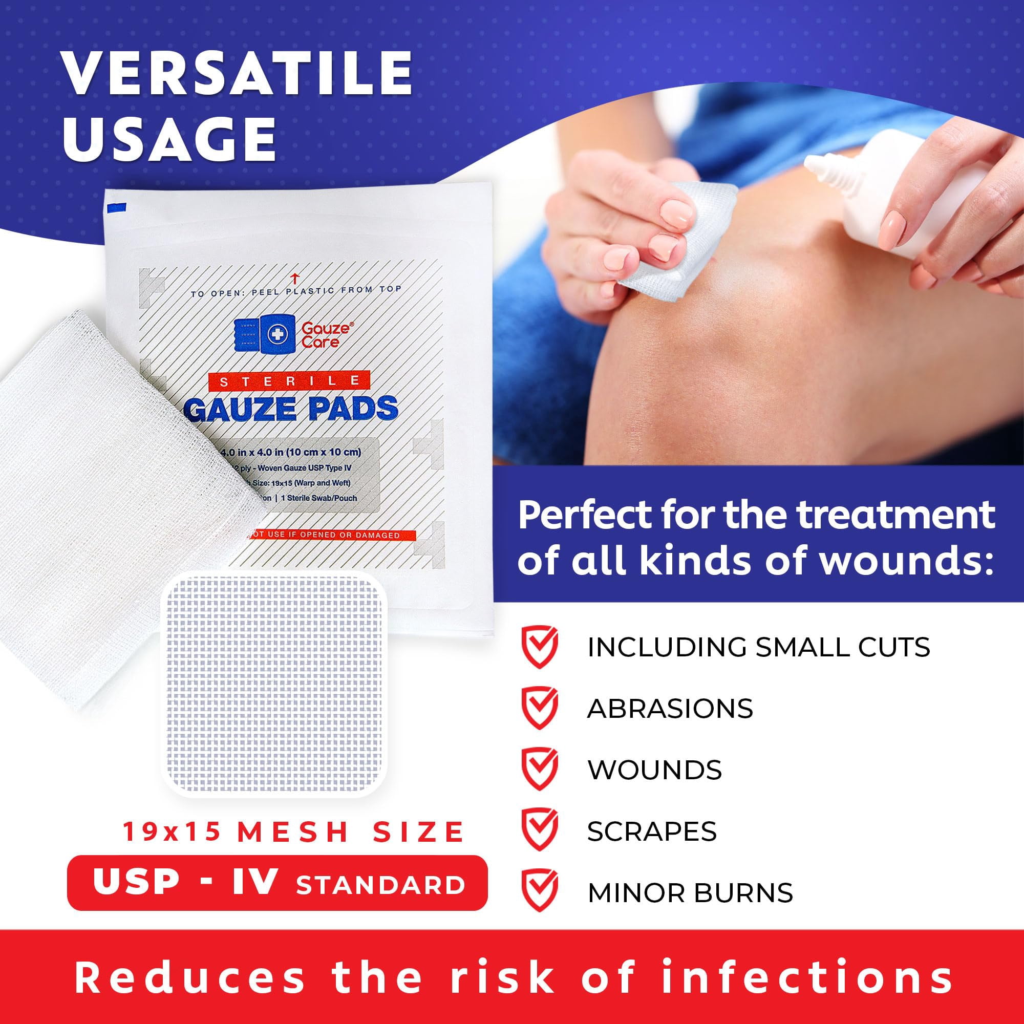 100pc Sterile Gauze Pads 4"x4" – 12ply Woven Gauze Sponges, USP Type IV, High Absorbency, First Aid Wound Care