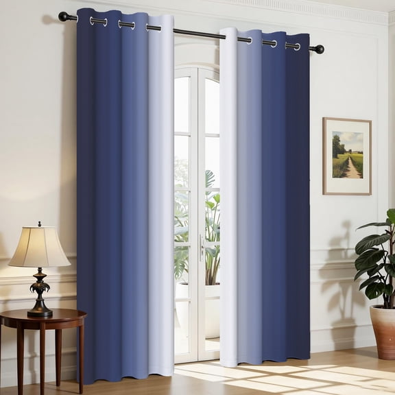 Aofoto Navy Blue Ombre Blackout Curtains 52 x 84 inch Gradient Thermal Insulated Energy Saving Grommet Window Drapes for Living Room/Bedroom,2 Panels