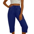 thumbnail image 6 of ClodeEU Women's Elastic High Waist Cropped Pants, Casual Loose Fit Capri Trousers with Pockets Navy,Women's Plus XL, 6 of 8