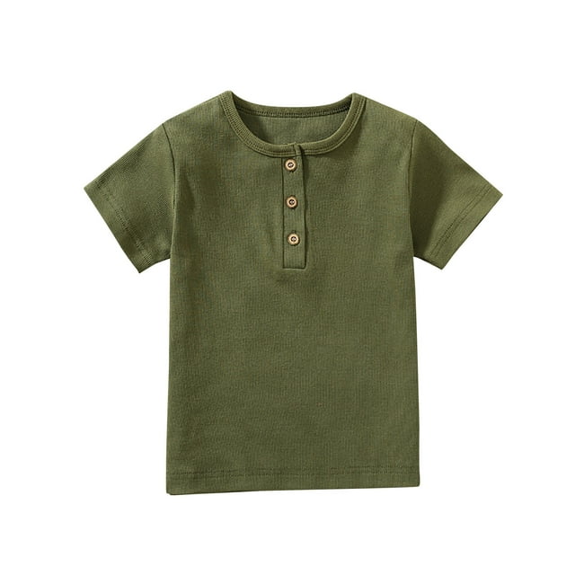 Penkiiy Haut à Manches Courtes pour Enfants Garçons Filles Mode Confortable Couleur Unie Col Rond 5 Ans Vert Armée