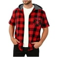 thumbnail image 3 of Horkkom Button Down Shirt Men Plaid Print Short Sleeve Shirt Summer Beach Casual Shirts with Pcoket Hood XXXL, 3 of 8
