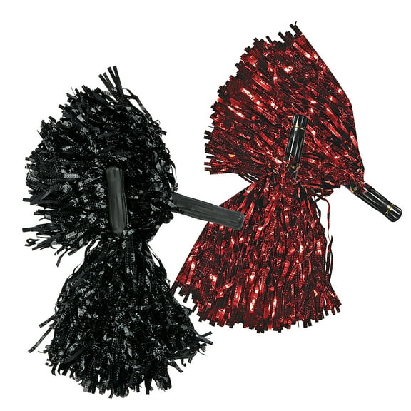 Fun Express 10" Metallic Red & Black Team Spirit Cheer Foil Pom-Poms - 24 Pieces