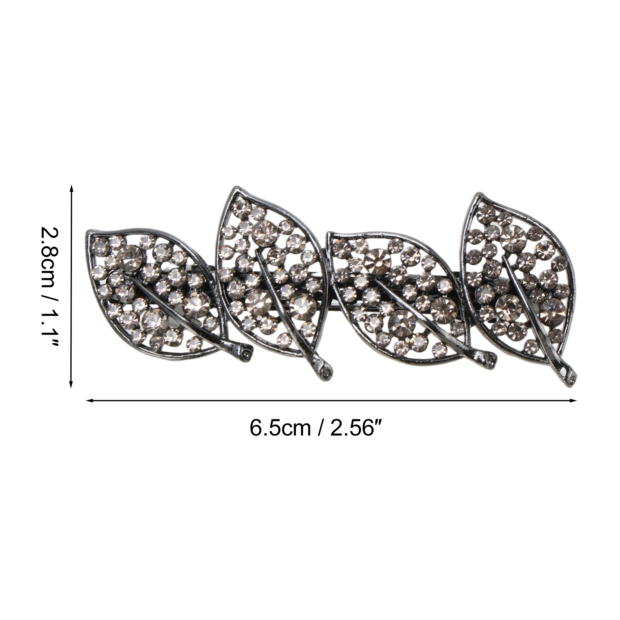 Unique Bargains 4-Leaf Rhinestones Barrettes Stylish Hair Black
