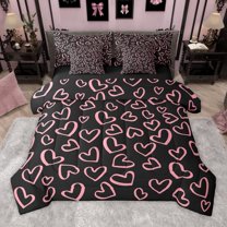 Manfei Valentine's Day 7 Pieces Bedding Comforter Set for Women Female Men,Love Heart Print Full Bedding Set Lightweight,Dreamy Princess Fitted Sheet Flat Sheet,Breathable Home Decor