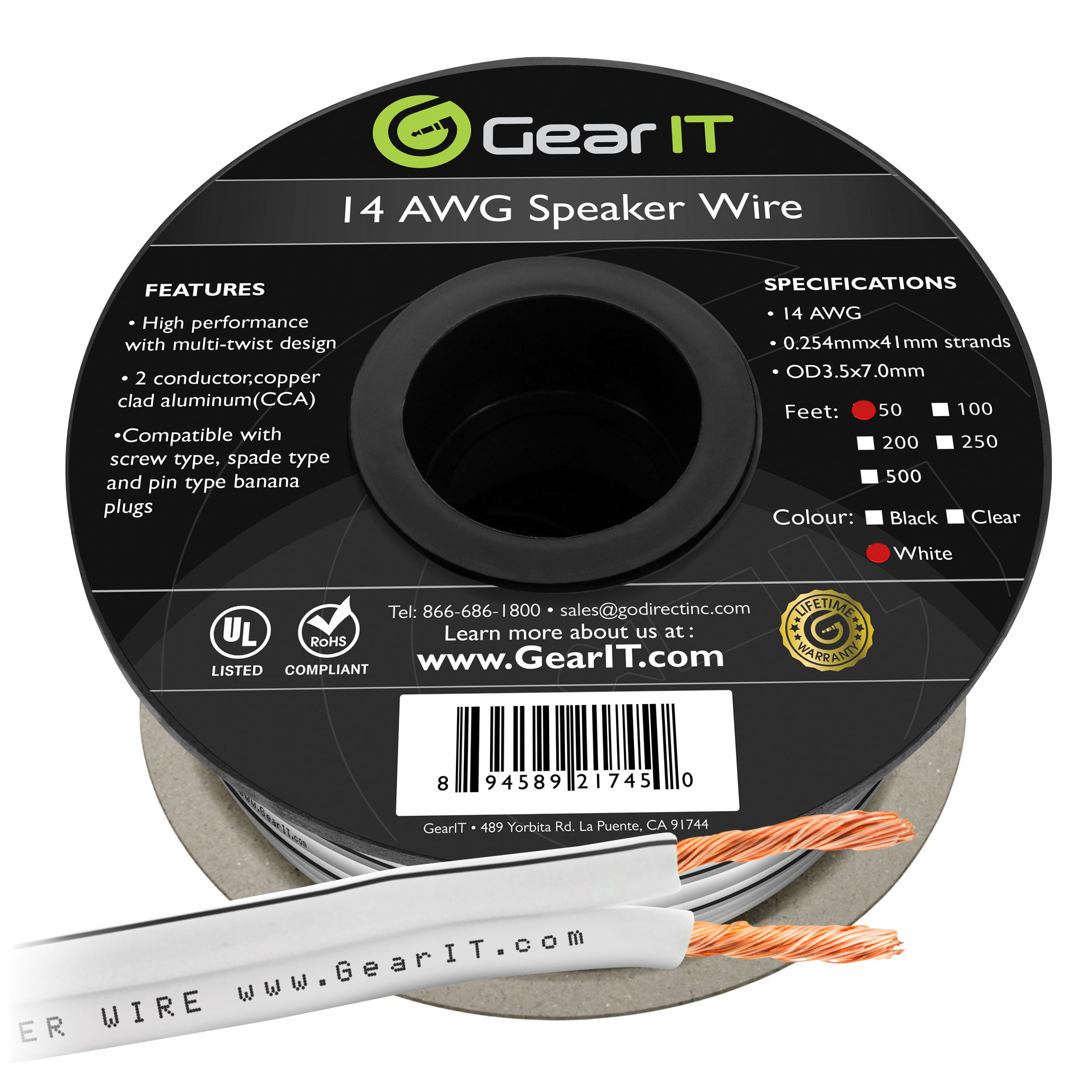 50ft Speaker Wire 14 Ga Gauge High Quality Car or Home Audio Guage 