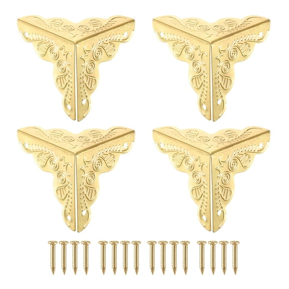 36 Pcs Box Edge Guard, 25mm Decorative Box Corner Cover, Vintage Stair Dust Corners with Screws, Yellow