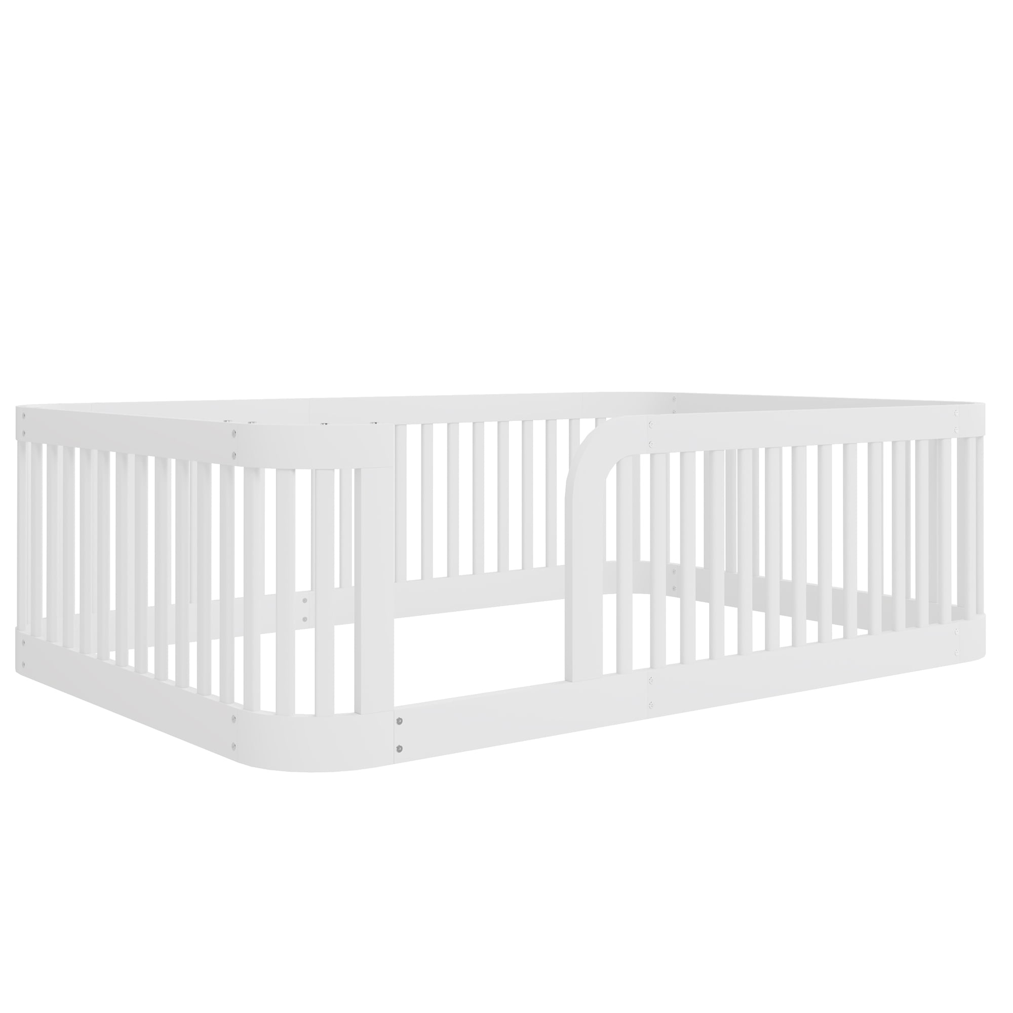 Euroco Full Size Floor Bed with Fence for Kids Teens and Toddlers, White