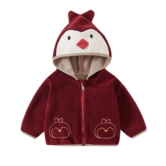 Hrsba Children's Winter Thickened Hooded Warm Coat Kids Unisex Jacket Boys Girls Coat Long Sleeve Hooded Solid Color Fleece Jacket