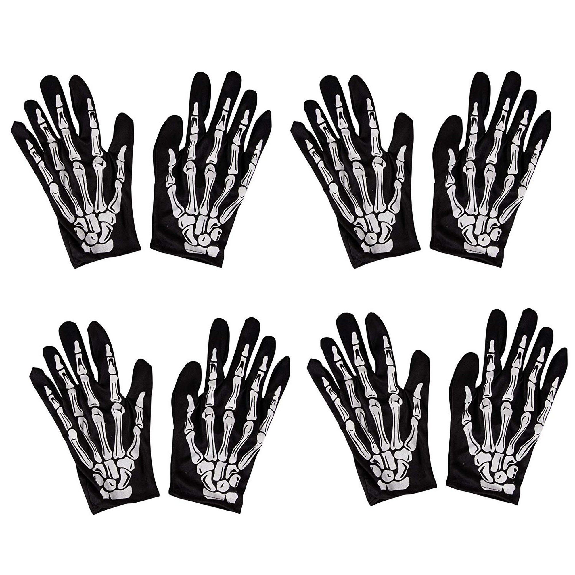 Halloween Skeleton Hand Gloves 4Pair Finger Bone Print Costume