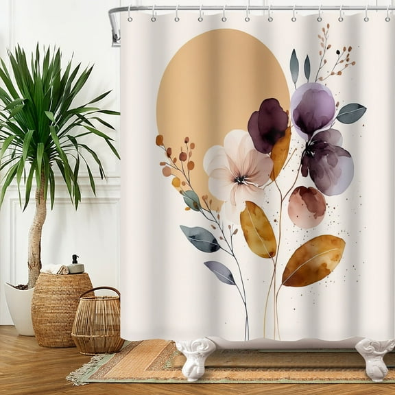 Mizhona Boho Shower Curtain Vintage Floral for Bathroom Aesthetic Waterproof Elegant Decor with Hooks 72"X72"