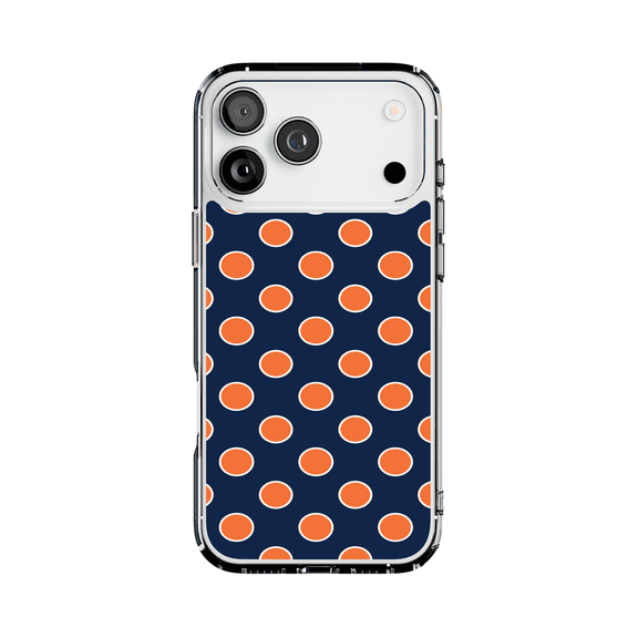DistinctInk Hybrid Clear Case Compatible with MagSafe for iPhone 17 Pro Max- Navy Orange White Dots Design