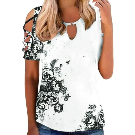 

Women Hollow Out Short Sleeve Tops Crewneck Cold Shoulder Tshirts Casual Summer Shirts Loose Comfortable Tees Girls Long Sleeve Loose Fit Womens Top Long Sleeve T Shirt Women under Scrubs Women