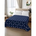 thumbnail image 2 of Navy Blue Twim Size Flat Sheet, Wrinkleproof & Fadeproof Cooling Flat Bed Sheet Only, Geometric Leaf Diamond Plaid Abstract Check Breathable Soft Bedding Top Sheets 66 x 96 Inches, 2 of 8