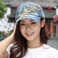 thumbnail image 5 of Travelwant Embroidered Flowers Baseball Hat Embellished Flowers Gold Sequin Accents Cotton Denim Adjusts to Fit Most, 5 of 7