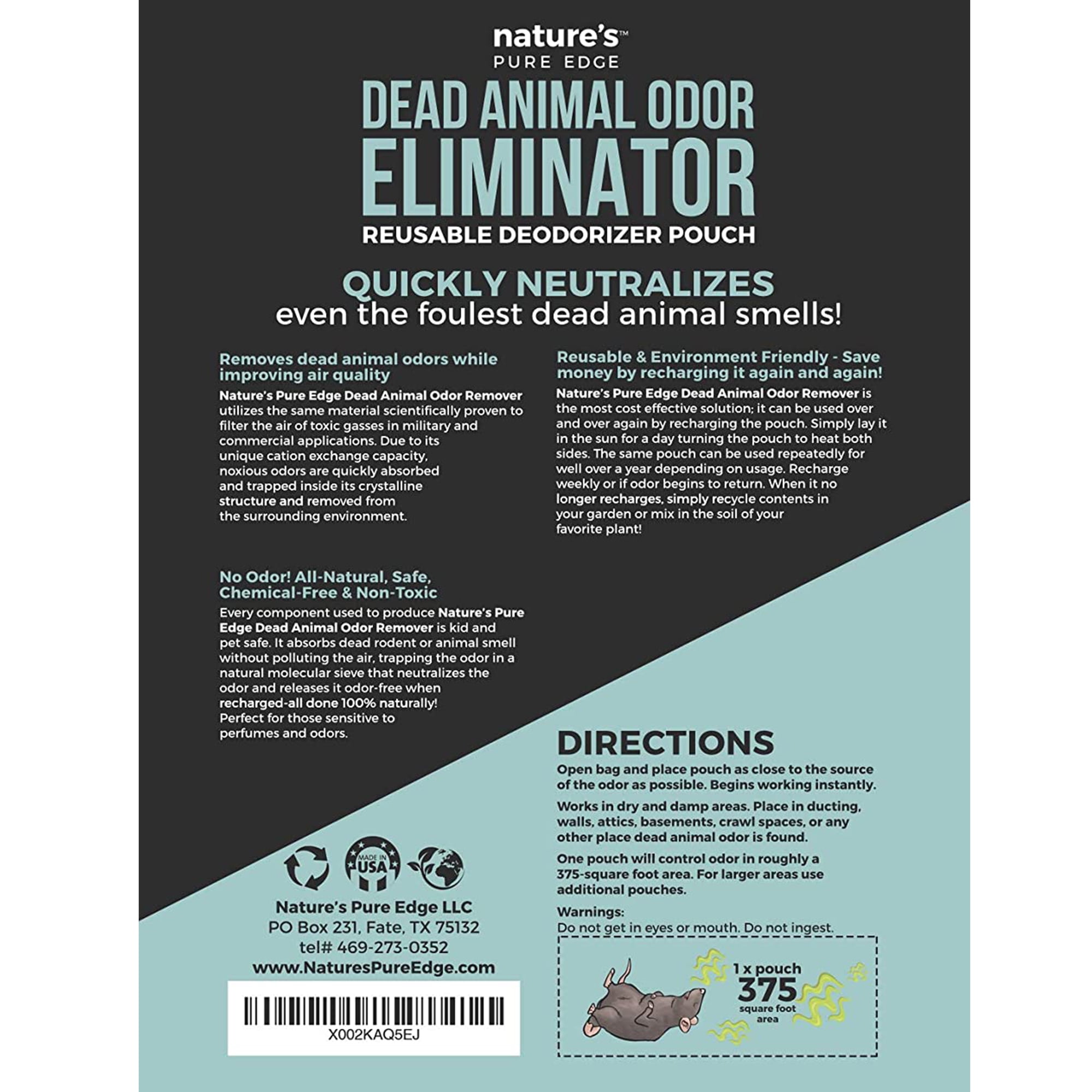 Nature's Pure Edge All Natural Odor Eliminator Reusable Dead Animal Deodorizing Pouch